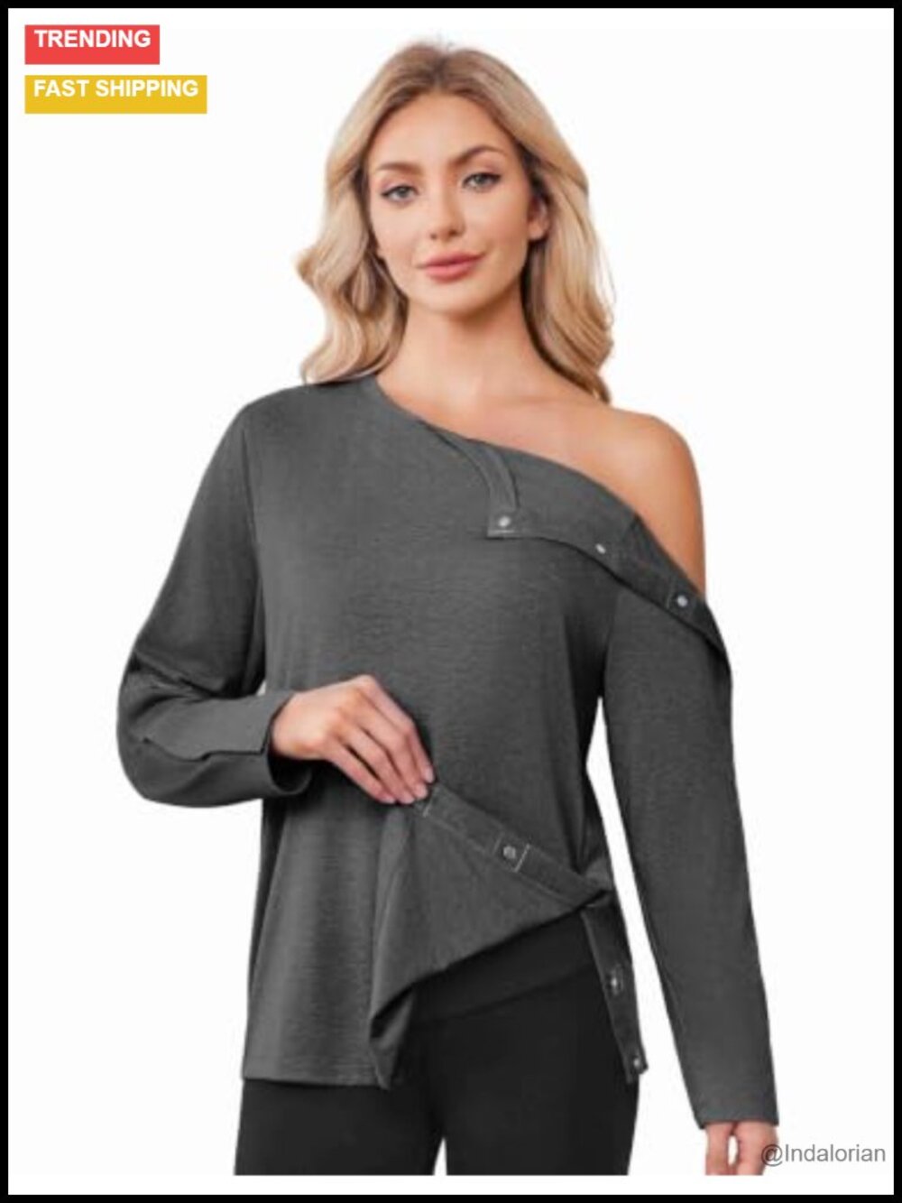 Women's Magnetic Post Shoulder Surgery Adaptive Shirt Long Sleeve Crew Neck